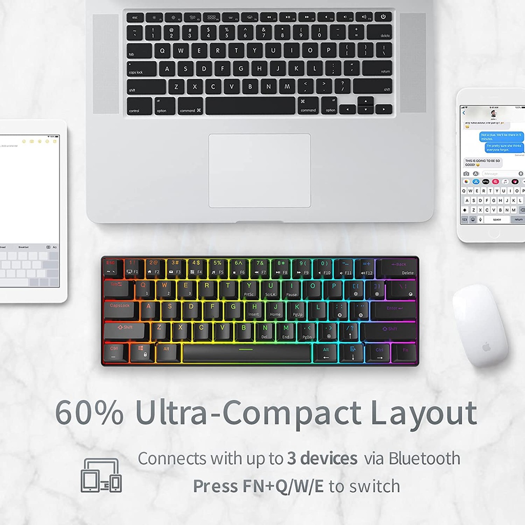 RK ROYAL KLUDGE RK61 Wired 60% Mechanical Gaming Keyboard RGB Backlit  Ultra-Compact Hot-Swappable Blue Switch White