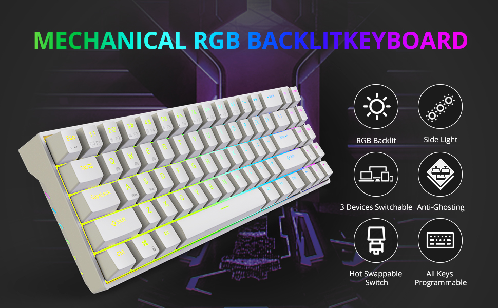 Royal Kludge RK71 RGB Dual Mode Hot Swappable Mechanical Keyboard White (Blue Switch) | PCByte Australia
