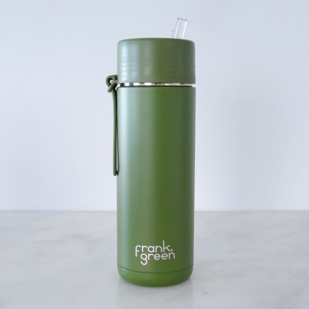 frank green Ceramic Reusable Bottle with Straw Lid, 34oz Capacity (Khaki)