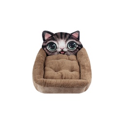 Floofi Pet Bed 3D Cartoon Square Cat Small Size (Brown)