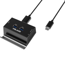 Volans VL-HB03R-C Aluminium USB-C to 3xUSB3.0 Hub Multi Card Reader w/Phone & Tablet Stand