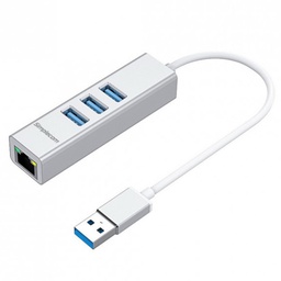 Simplecom CHN420-SL Aluminium 3 Port USB Hub with Gigabit Ethernet Adapter - Silver