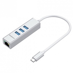 Simplecom CHN421-SL Aluminium USB-C to 3 Port USB HUB Gigabit LAN Adapter Silver
