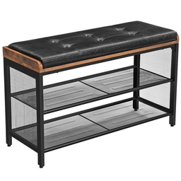 VASAGLE Brown and Black Padded Shoe Rack Bench with Mesh Shelf