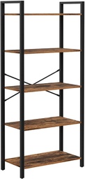 VASAGLE Rustic Brown and Black 5-Tier Bookshelf with Steel Frame