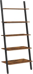 VASAGLE Industrial Rustic Brown and Black 5-Tier Ladder Shelf with Stable Steel Leaning Against the Wall