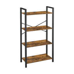 VASAGLE Industrial Style Rustic Brown and Black 4-Tier Bookshelf Storage Rack with Steel Frame