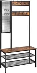 VASAGLE Rustic Brown Coat Rack Stand with Grid Wall 185 cm