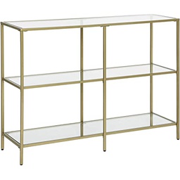 VASAGLE 3-Tier Console Table, Entryway Table, Storage Shelf with Tempered Glass Gold Metal Frame