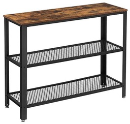 VASAGLE Industrial Rustic Brown and Black Console Table with 2 Mesh Shelves