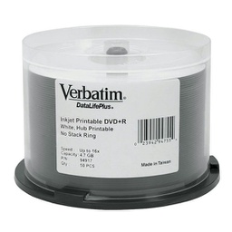 Verbatim Dvd-r 4.7gb White Inkjet Wide Print 50pk 16x 95079
