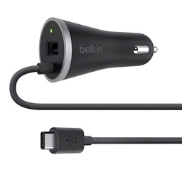 Belkin USB-C Car Charger with Hardwired USB-C cable and USB-A Port F7U006BT04-BLK