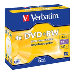 Verbatim Dvd+rw 5pk Jewel Case - 4.7gb 4x 95043