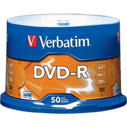 Verbatim 95101 DVD-R Discs, 4.7GB, 16x, Spindle, Silver, 50/Pack 95101