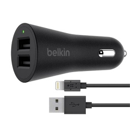 Belkin Boost Up 24W 2-Port Car Charger with USB-A to Lightning Cable - Black F8J221BT04-BLK