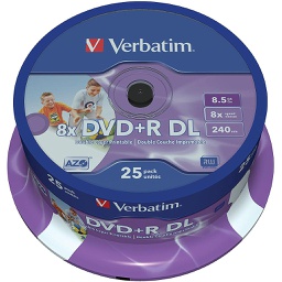 Verbatim Dvd+r Dl 8.5gb 8x White Wide Ij 25pk Sp 43667