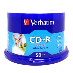 Verbatim 41908 CD-R 700MB 50 Pack White InkJet 52x