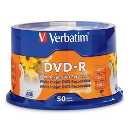Verbatim 95137 DVD-R 4.7GB 50 Pack White InkJet 16x