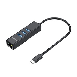 Simplecom CHN421-BK Aluminium USB-C to 3 Port USB HUB with Gigabit LAN - Black