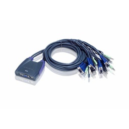 Aten 4-Port USB VGA KVM Switch with Audio - 1.8m Cables Built In CS64U