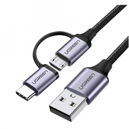 UGREEN USB-A to Micro USB + USB-C Cable 1m Black 30875
